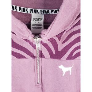 PINK Victoria Secrets 1/2 Zip Zebra Long Sleeve Drawstring Fleece Hoodie L Large